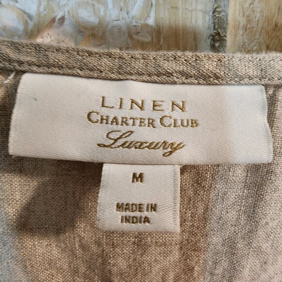 Charter Club Linen Luxury Tie-Sleeve Top Women’s Medium Beige Natural - Picture 2 of 4